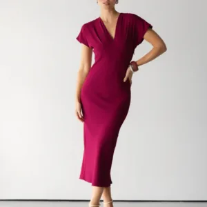 Juliette V Neck Dress | Burgundy